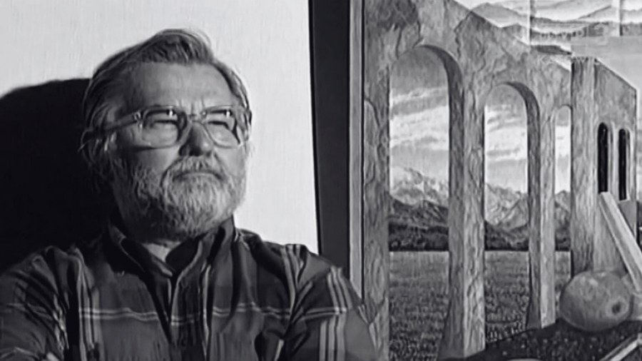 Józef Krupa przy swojej scenografii — fot. TVP3 Katowice